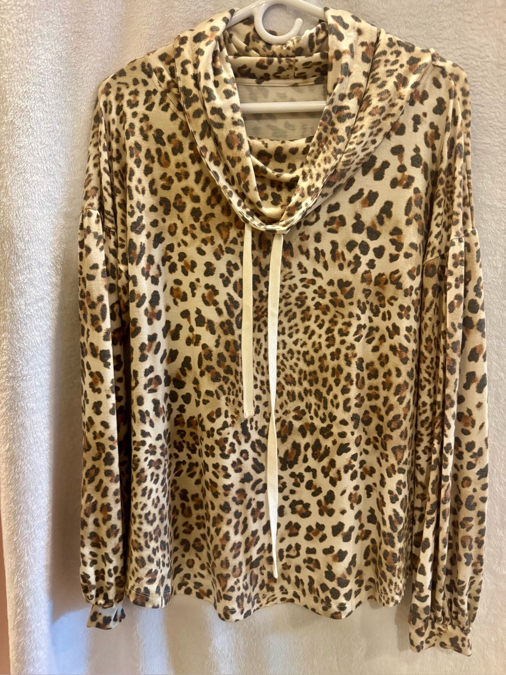 Leopard Print Cowl Neck Women's Top - Beige/Brown